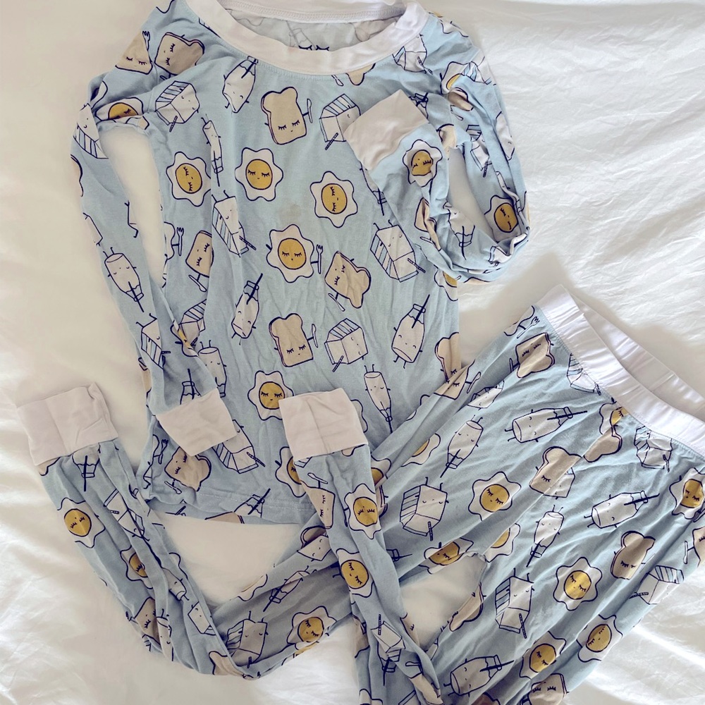 Little Sleepies 4T Blue Breakfast Pattern Pajamas Long Sleeve